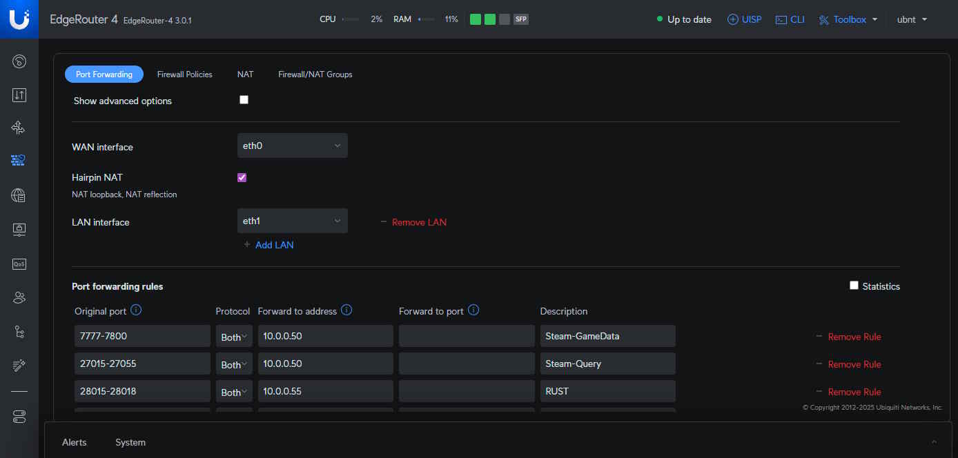 Ubiquiti EdgeRouter 4 Port Forwarding