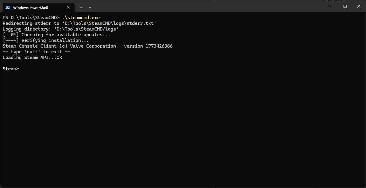 powershell running steamcmd